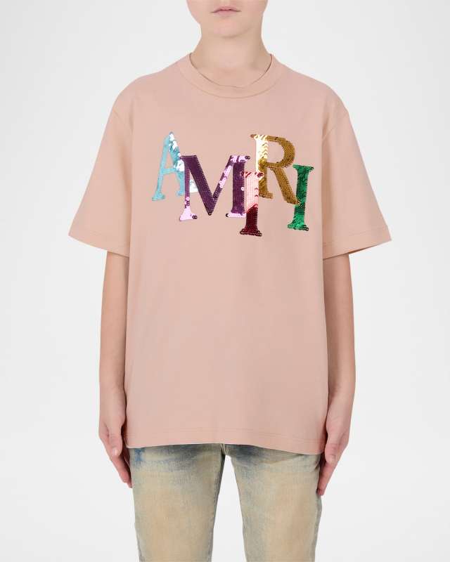 Girl's Staggered Sequin Logo Short-Sleeve T-Shirt, Size 4-12